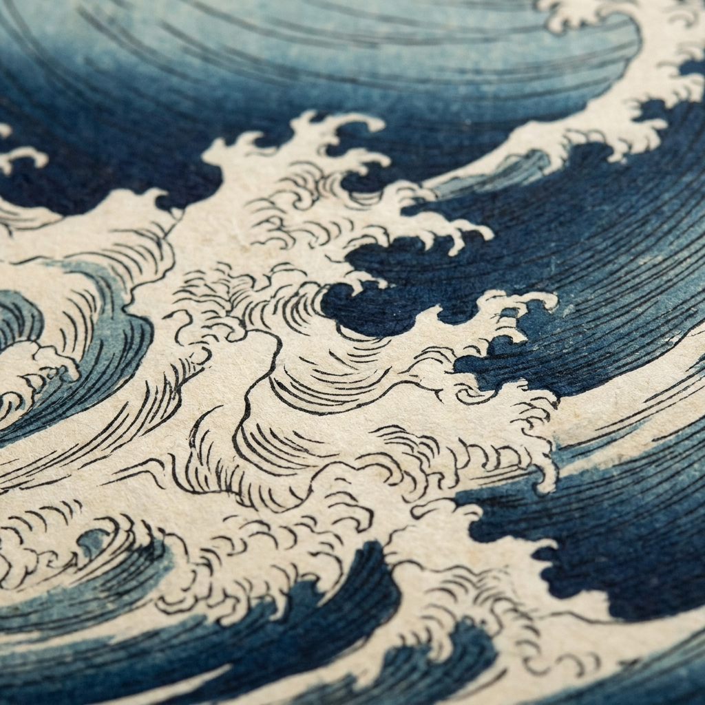 From Edo — Japanese ukiyo-e woodblock detail, the floating world